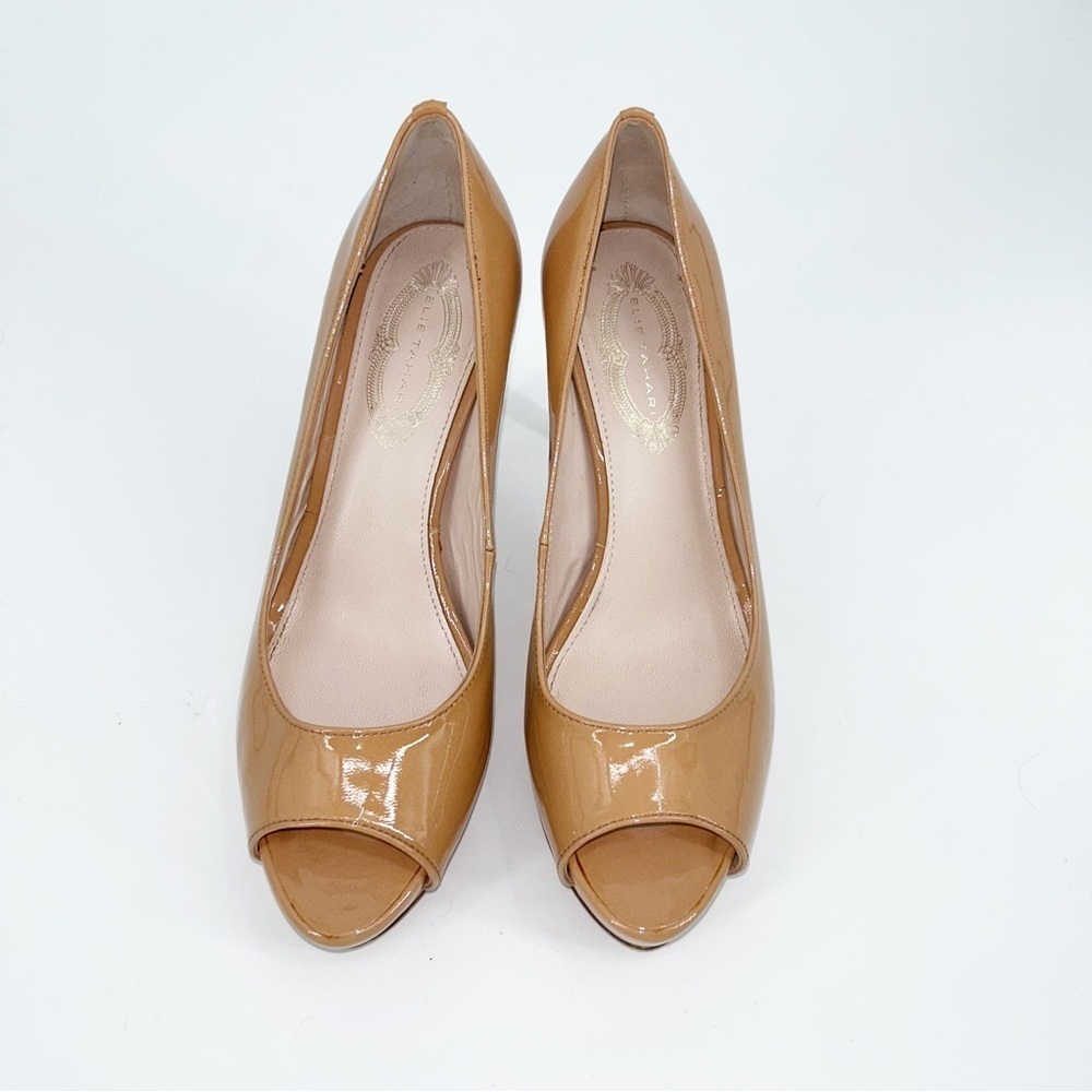 ELIE TAHARI Madison Patent‎ Nude Peep Toe Pump Size 37.5 - Picture 2 of 11